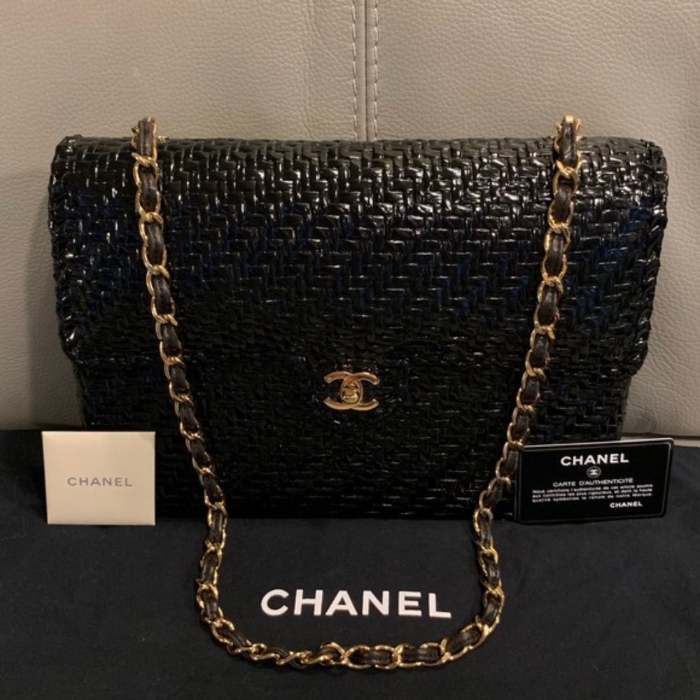 Chanel *RARE* Vintage Black Lacquered Wicker Bag